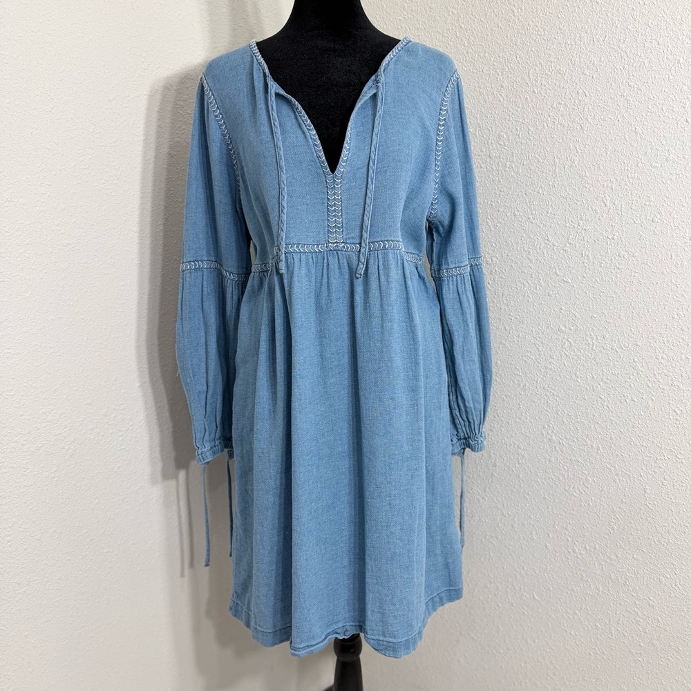Madewell Blue Smocked Sundress with Bishop Sleeves